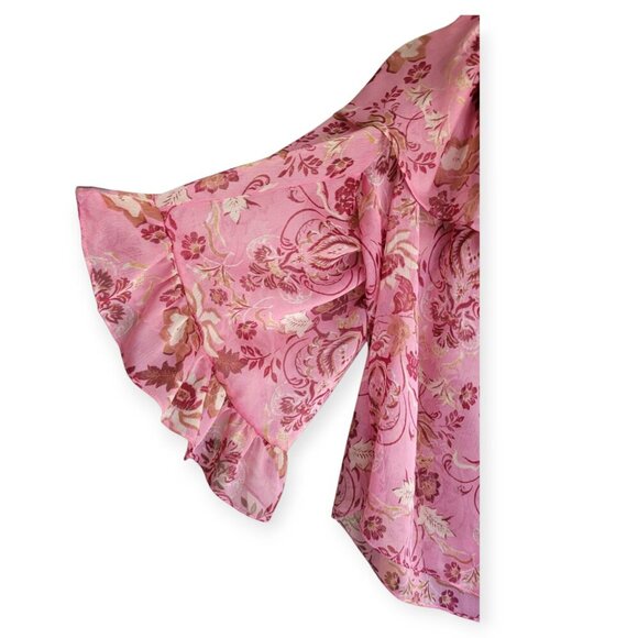 Misa Los Angeles Soraya Floral Pink Ruffle Barbiecore Chiffon Top size S EUC - Picture 10 of 15